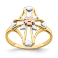 14K Two-tone with White Rhodium Polished Cross with Flower Ring, Size 7