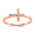 14k Rose Gold Polished and Diamond-cut Cross Ring, Size 7