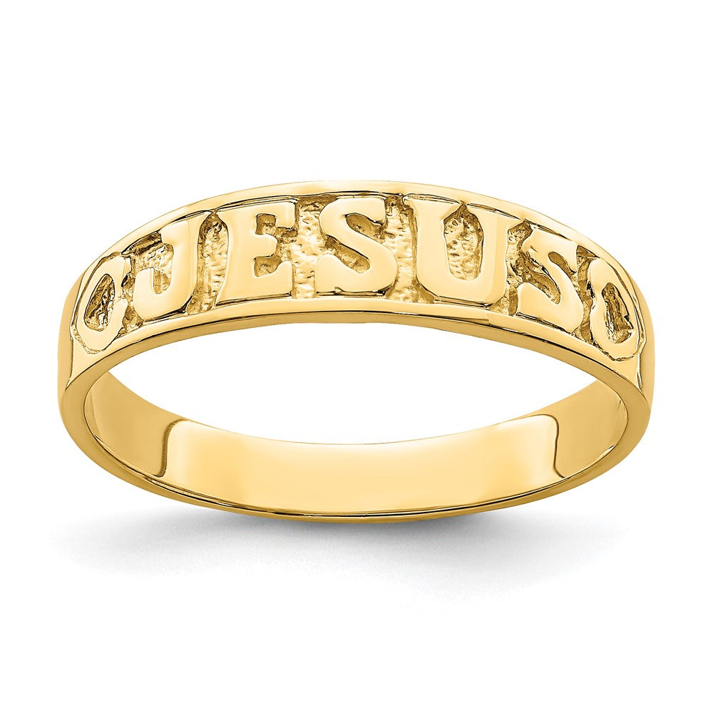 14K Polished JESUS with Hearts Ring, Size 7