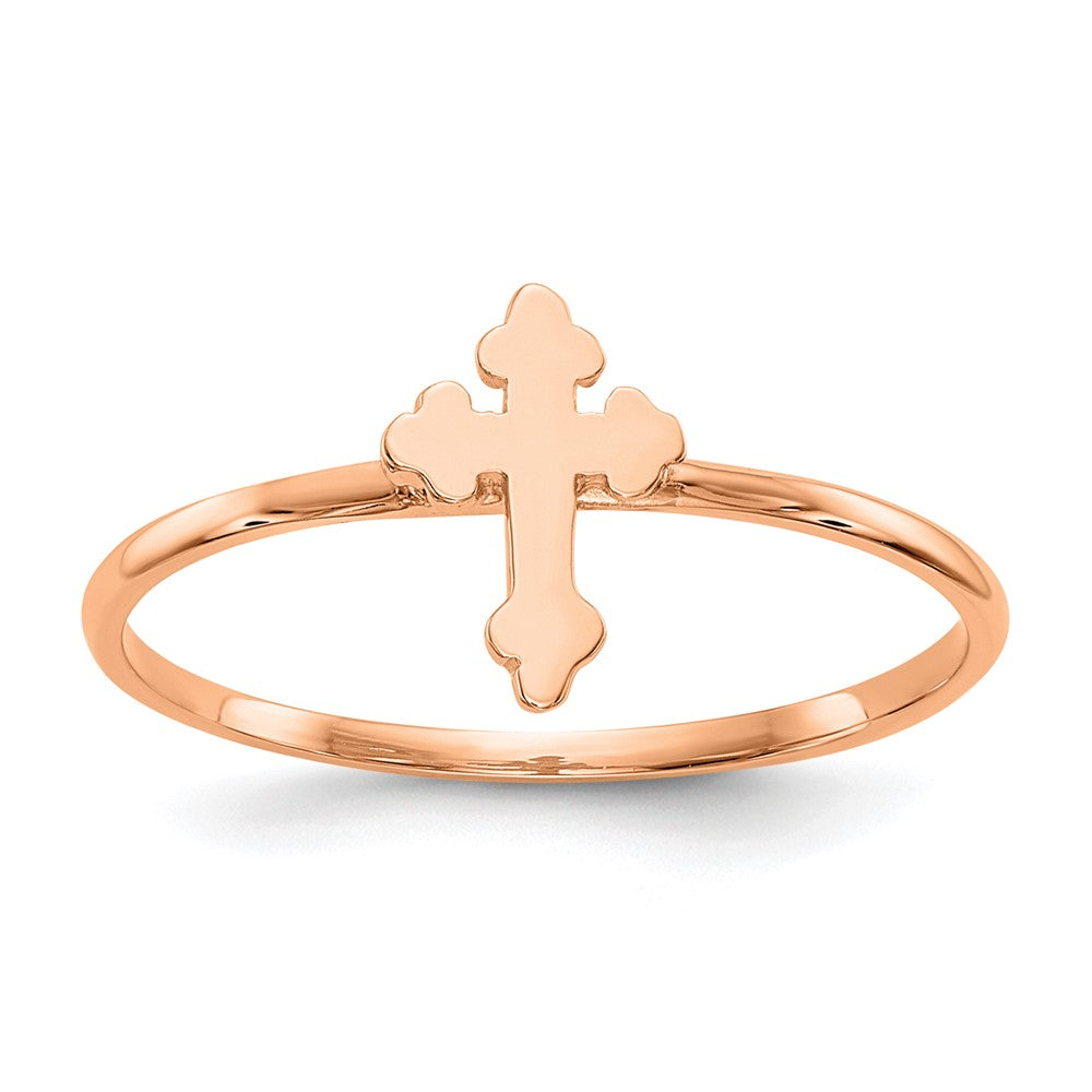 14k Rose Gold Polished Cross Ring, Size 7