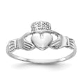 14k White Gold Ladies Polished Claddagh Ring, Size 7