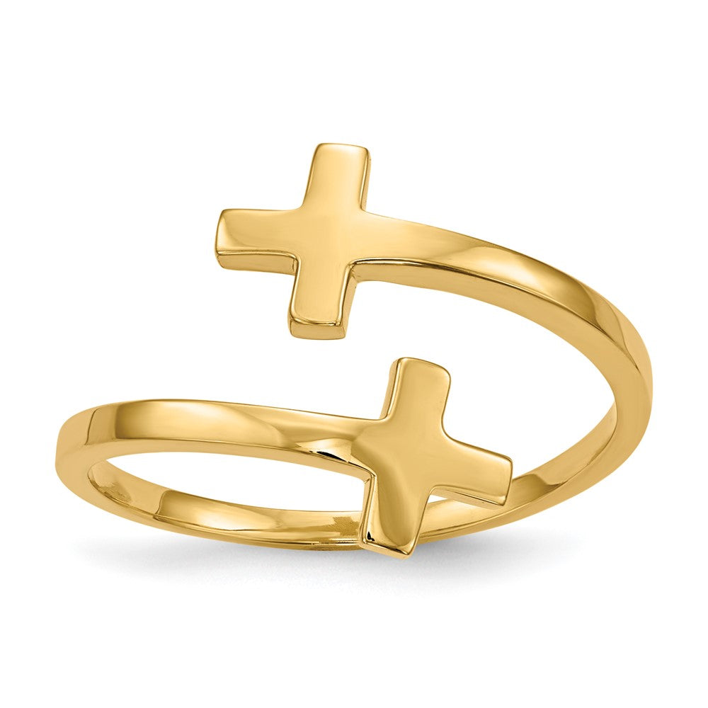 14k Polished Double Cross Bypass Ring, Size 7