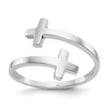 14k White Gold Polished Double Cross Bypass Ring, Size 7