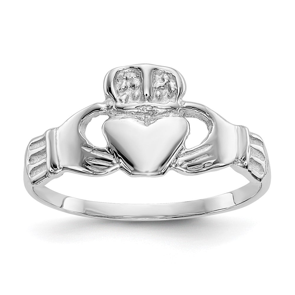 14k White Gold Polished Claddagh Ring, Size 6