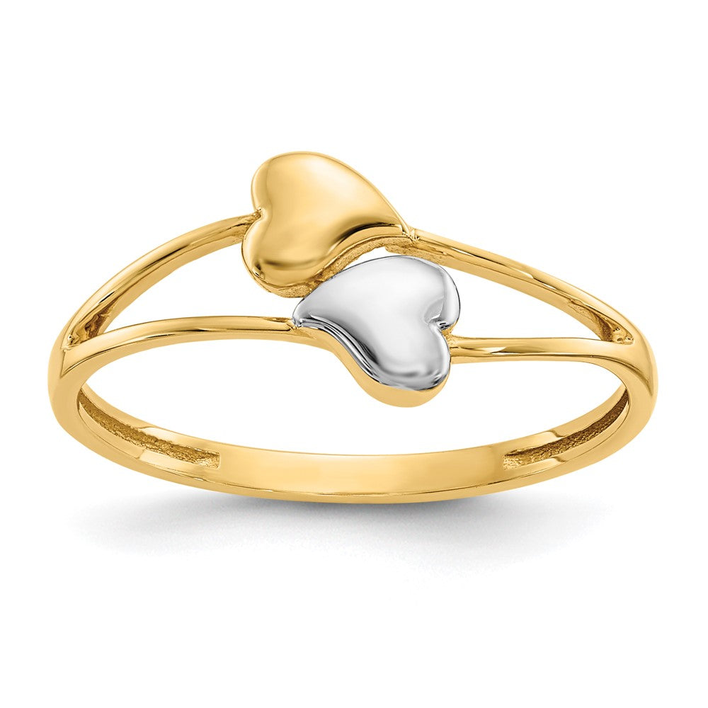 14k and White Rhodium Double Heart Ring, Size 7