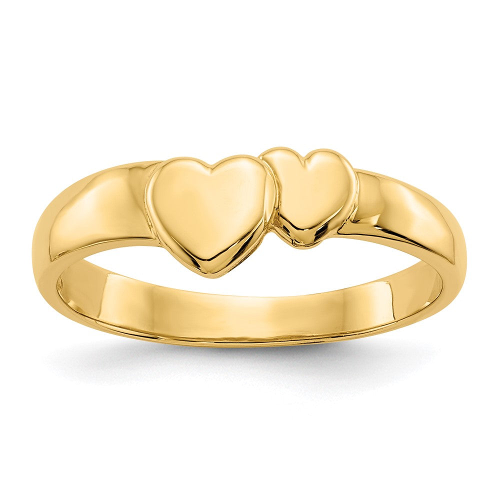 14k Polished Adjoining Hearts Ring, Size 6.25