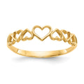 14k Polished Hearts Ring, Size 7, 1.01 g
