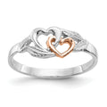 14K White and Rose Gold-Plated Polished 2 Hearts and Leaves Ring, Size 7