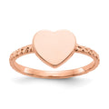14k Rose Gold Polished Textured Heart Ring, Size 7