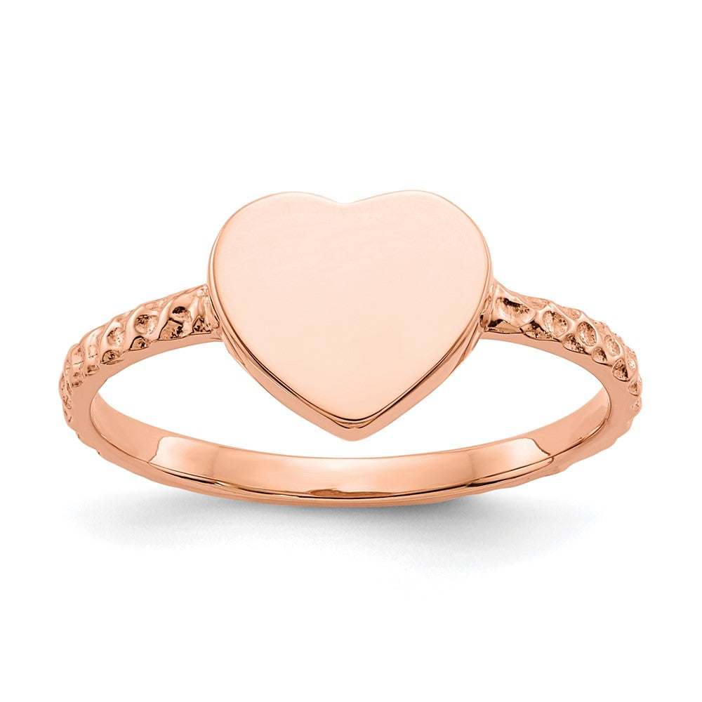 14k Rose Gold Polished Textured Heart Ring, Size 7
