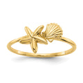 14k Polished Shell and Starfish Ring, Size 7