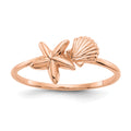 14k Rose Gold Polished Shell and Starfish Ring, Size 7