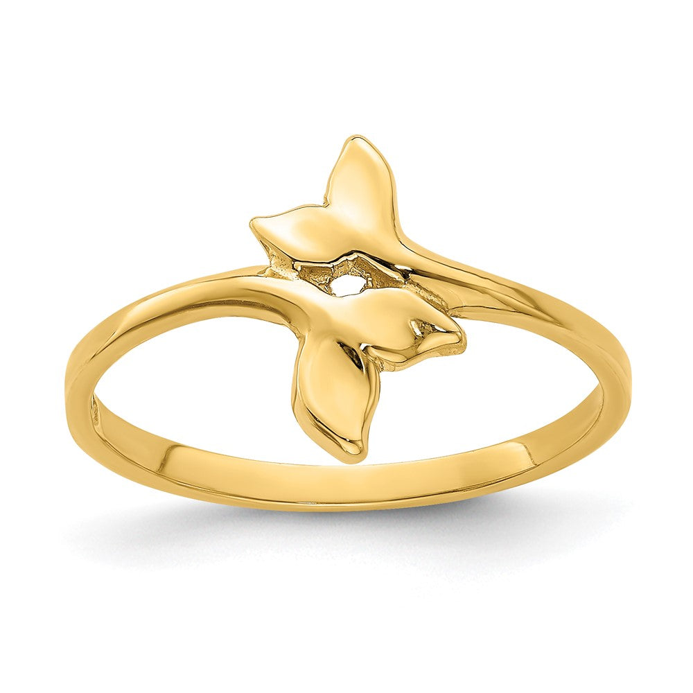 14K Polished Double Whale Tails Bypass Ring, Size 7
