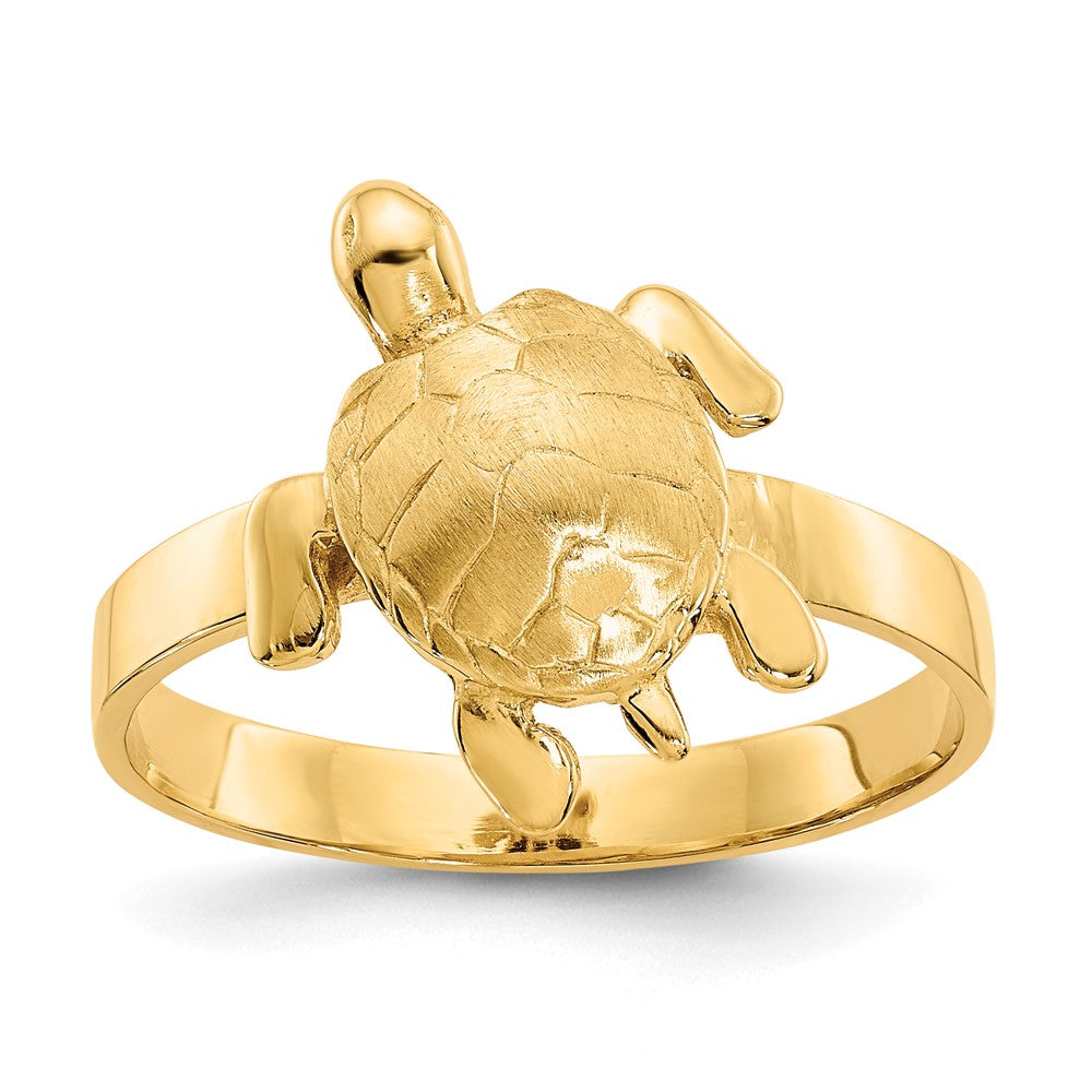 14K Polished and Textured Sea Turtle Ring, Size 7