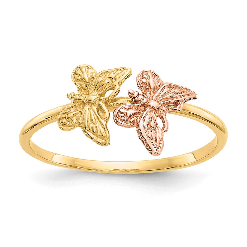 14k Two-Tone Polished Two Butterflies Ring, Size 7