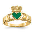 14k Green Enamel Claddagh Ring, Size 7
