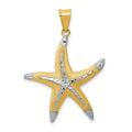 14k and White Rhodium Diamond-cut Polished Starfish Pendant, 34 mm