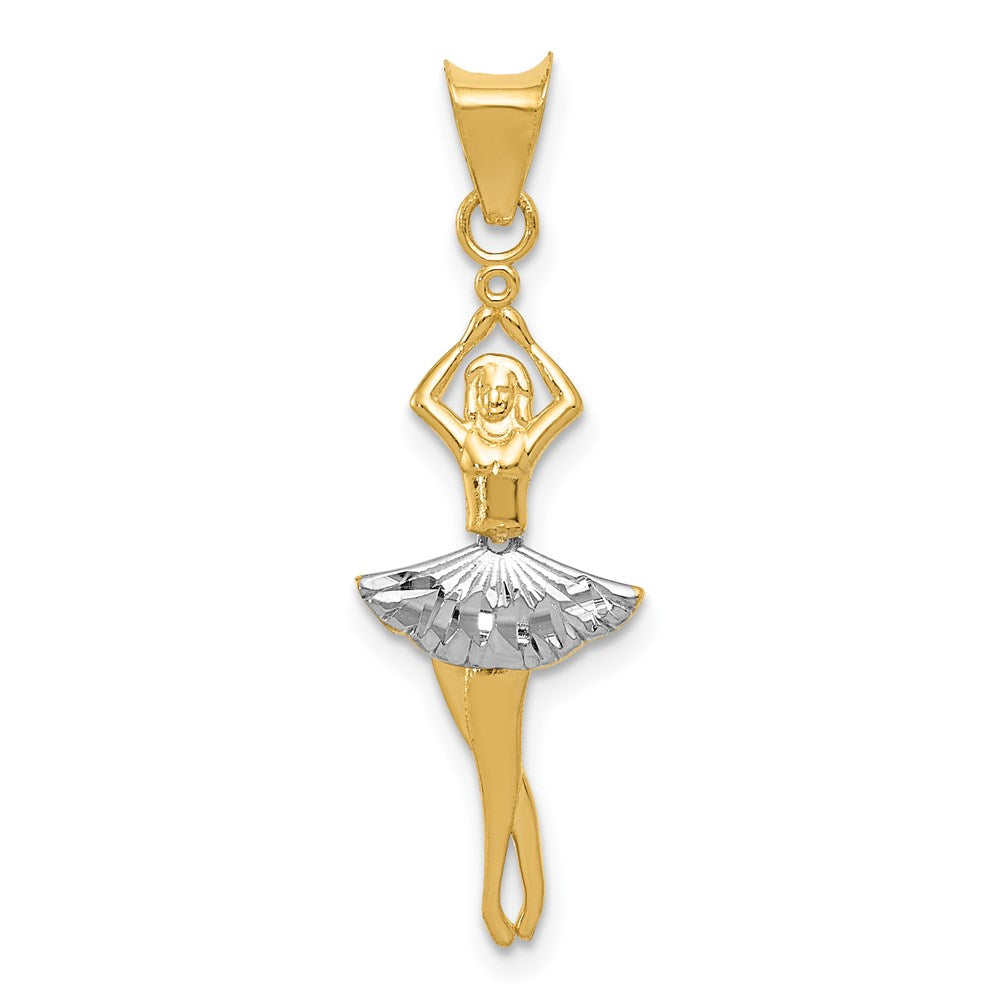 14K and White Rhodium Polished Dancer with Moveable Skirt and Legs Pendant, 27 x 10.25 mm