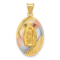 14K with Rose and White Rhodium Diamond-cut Solid Our Lady Of Guadalupe Oval Pendant, 28.2 x 14.35 mm