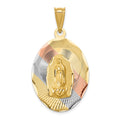 14K with Rose and White Rhodium Diamond-cut Solid Large Our Lady Of Guadalupe Oval Pendant, 41.6 x 22.45 mm