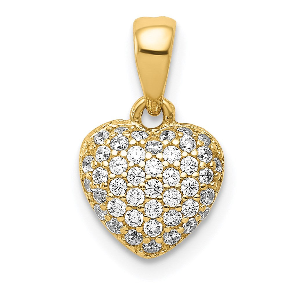 14K Polished CZ/3D/ Heart Pendant, 14 x 8.5 mm