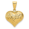 14K Polished and Textured 3-D Puffed Heart Pendant, 22 x 16 mm