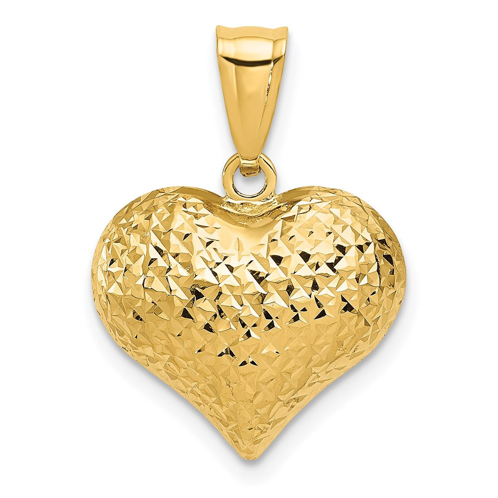 14K Polished and Textured 3-D Puffed Heart Pendant, 22 x 16 mm