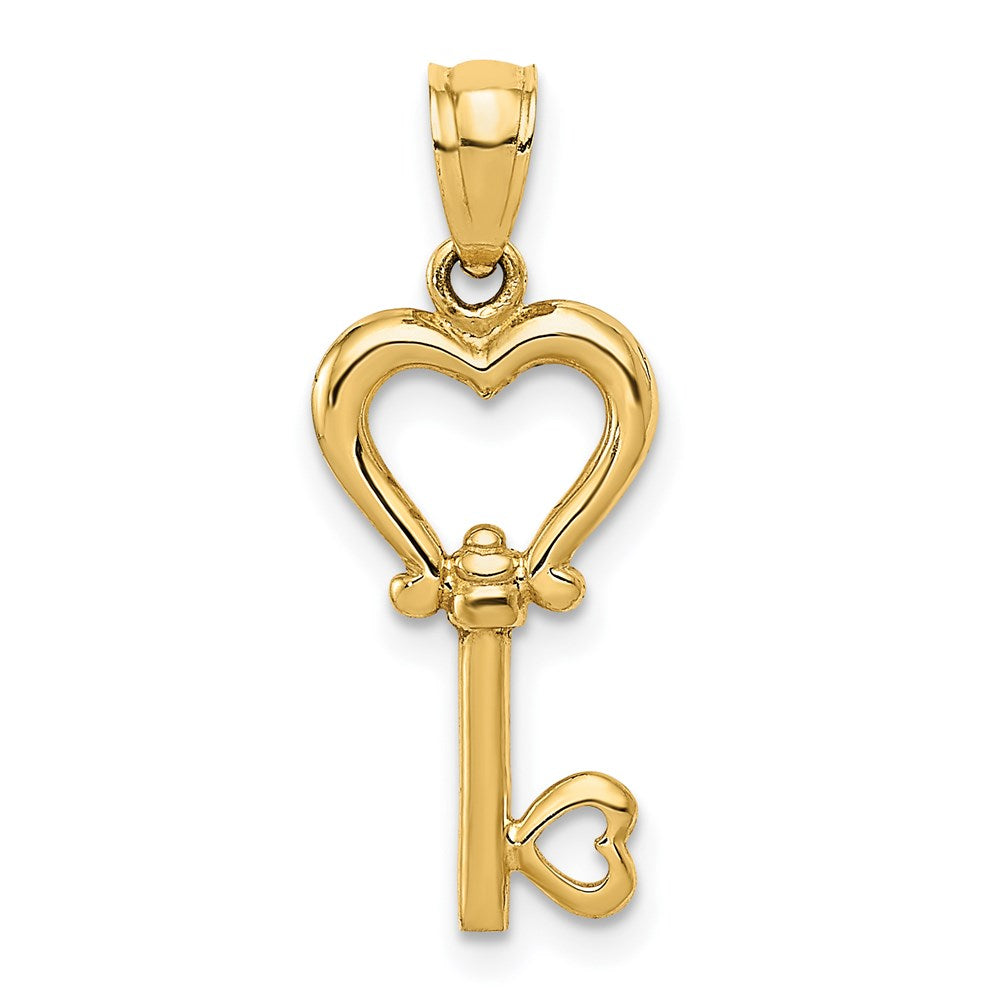 14k Polished 3D Heart Key Pendant, 23.2 x 9.5 mm