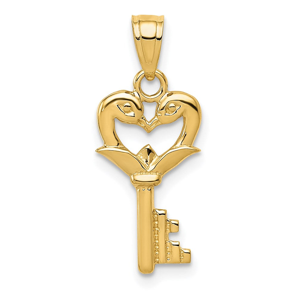14K Polished Swans Heart Key Charm, 22 x 9.05 mm