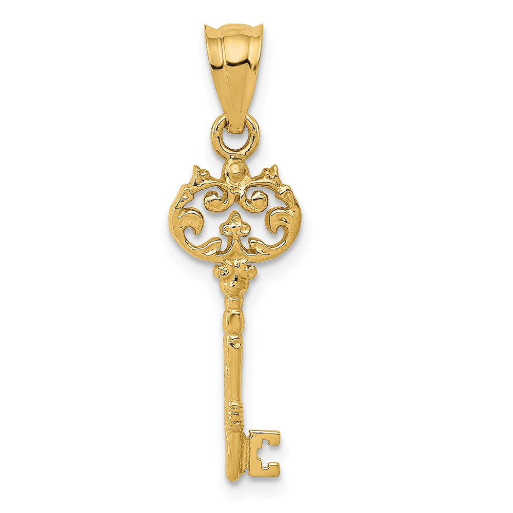 14K Polished Filigree Key Charm, 27.8 x 8.3 mm
