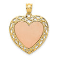 14K Two-tone Polished Engravable Lace Frame Heart Pendant, 29.1 x 22.2 mm