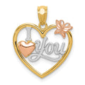 14k Two-tone with White Rhodium I LOVE YOU Heart with Butterfly Pendant, 21.2 x 17.5 mm