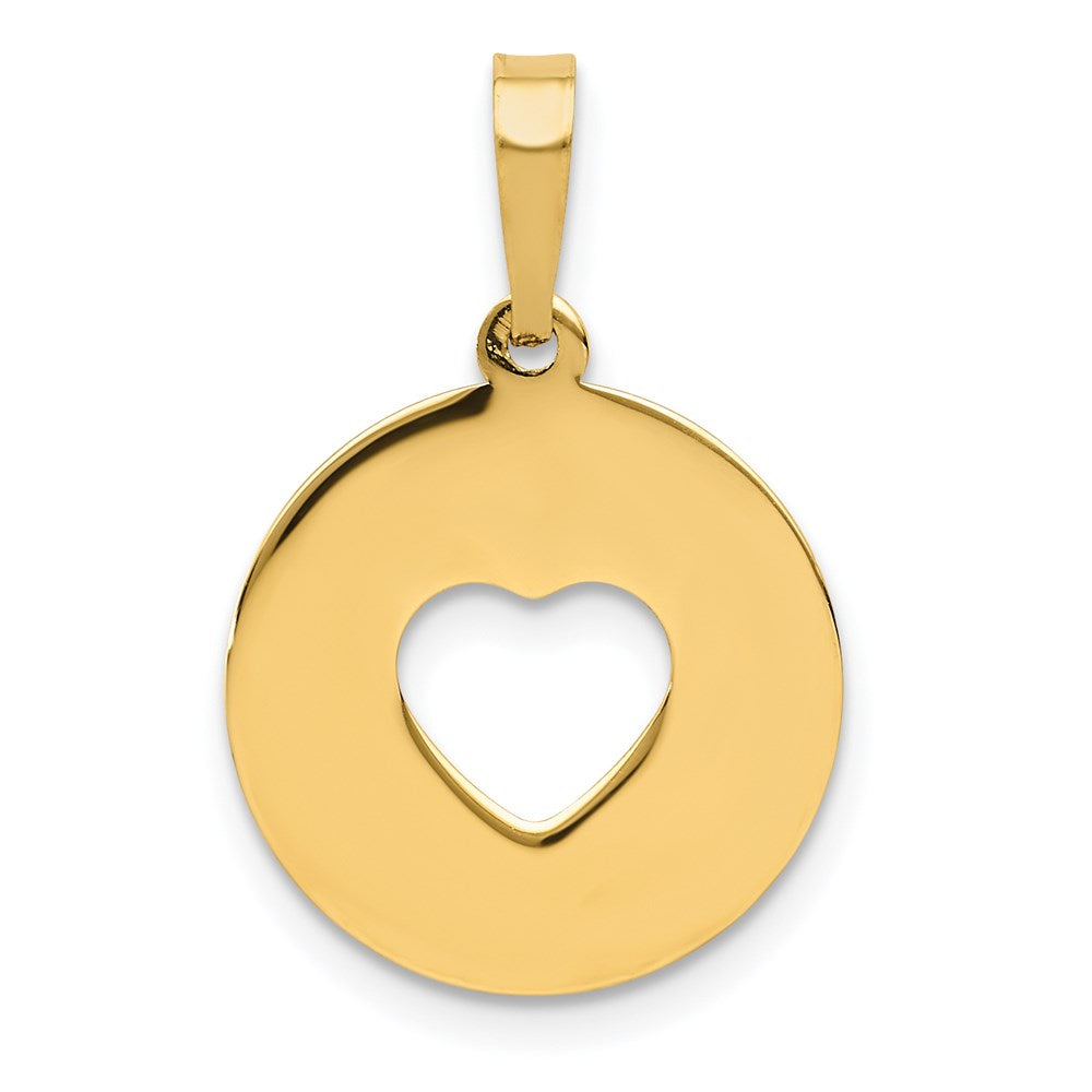 14K Polished Cut-out Heart Circle Disc Pendant, 22.4 x 14.8 mm