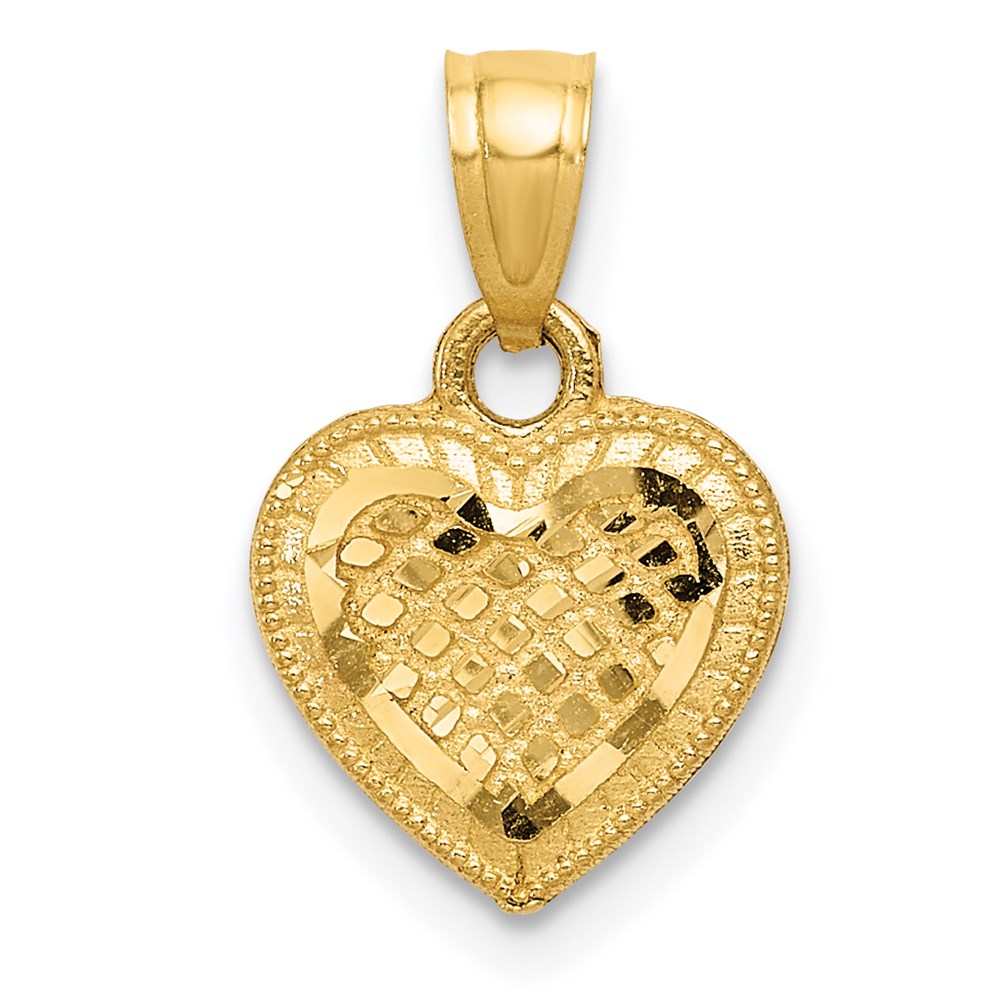 14k Diamond-cut Lattice Heart with Engravable Back Pendant, 15.7 x 10 mm