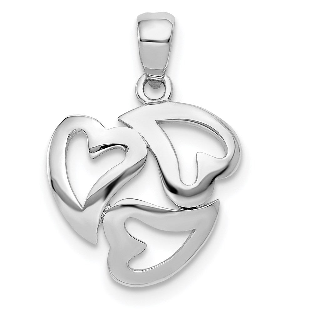 14k White Gold Polished Cut-out 3-Heart Pendant, 18.5 x 13.3 mm