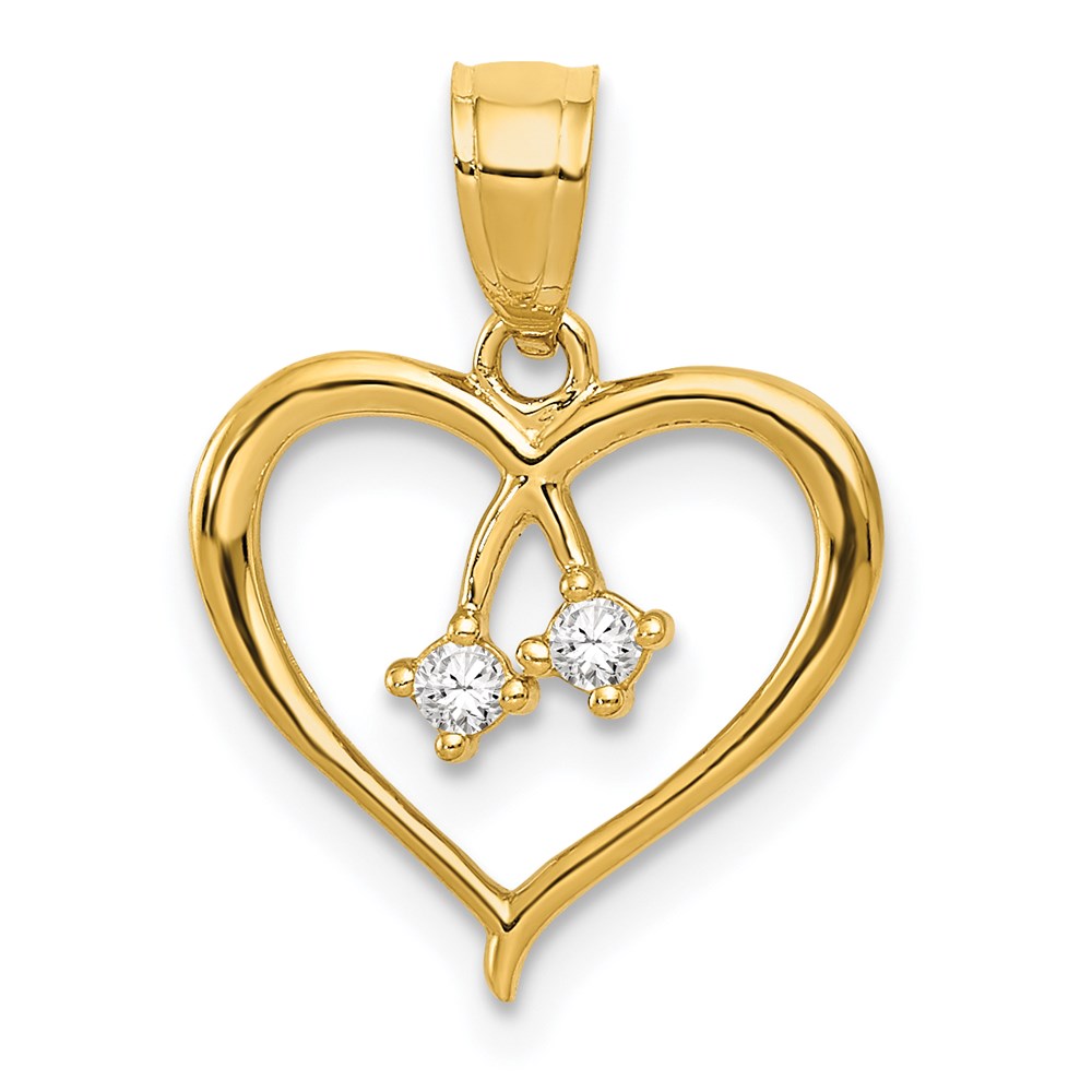 14k 2-CZ Cut-out Heart Pendant, 17.8 x 13.2 mm