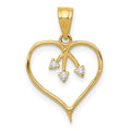 14k 3-CZ Cut-out Heart Pendant, 20.4 x 13.4 mm