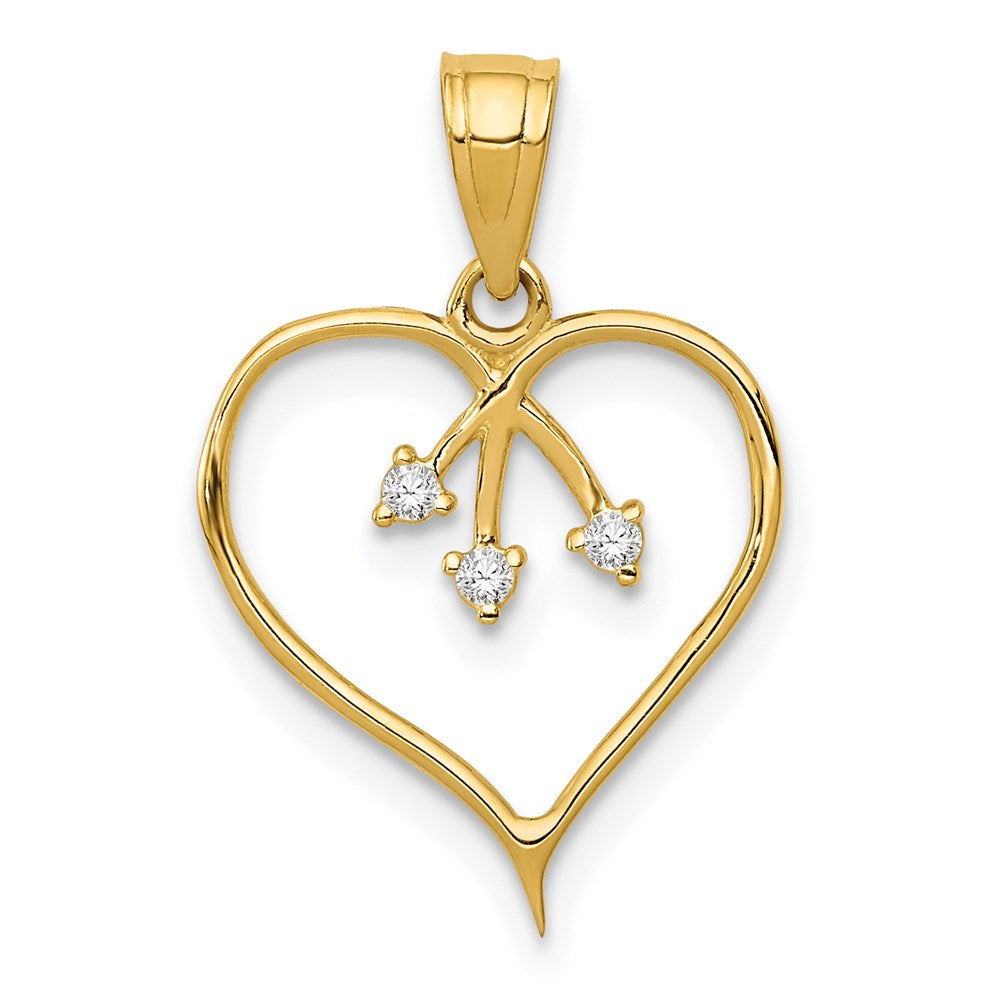 14k 3-CZ Cut-out Heart Pendant, 20.4 x 13.4 mm