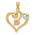 14K Two-tone and White Rhodium Polished Hearts Pendant, 24.1 x 18.6 mm