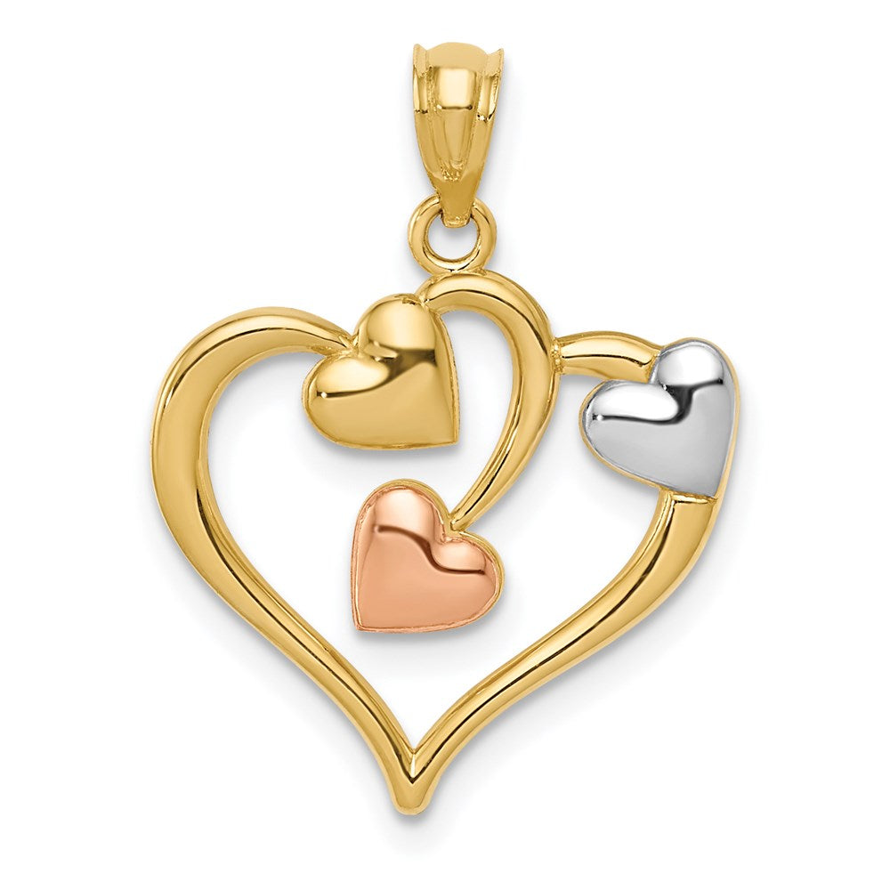 14K Two-tone and White Rhodium Polished Hearts Pendant, 24.1 x 18.6 mm