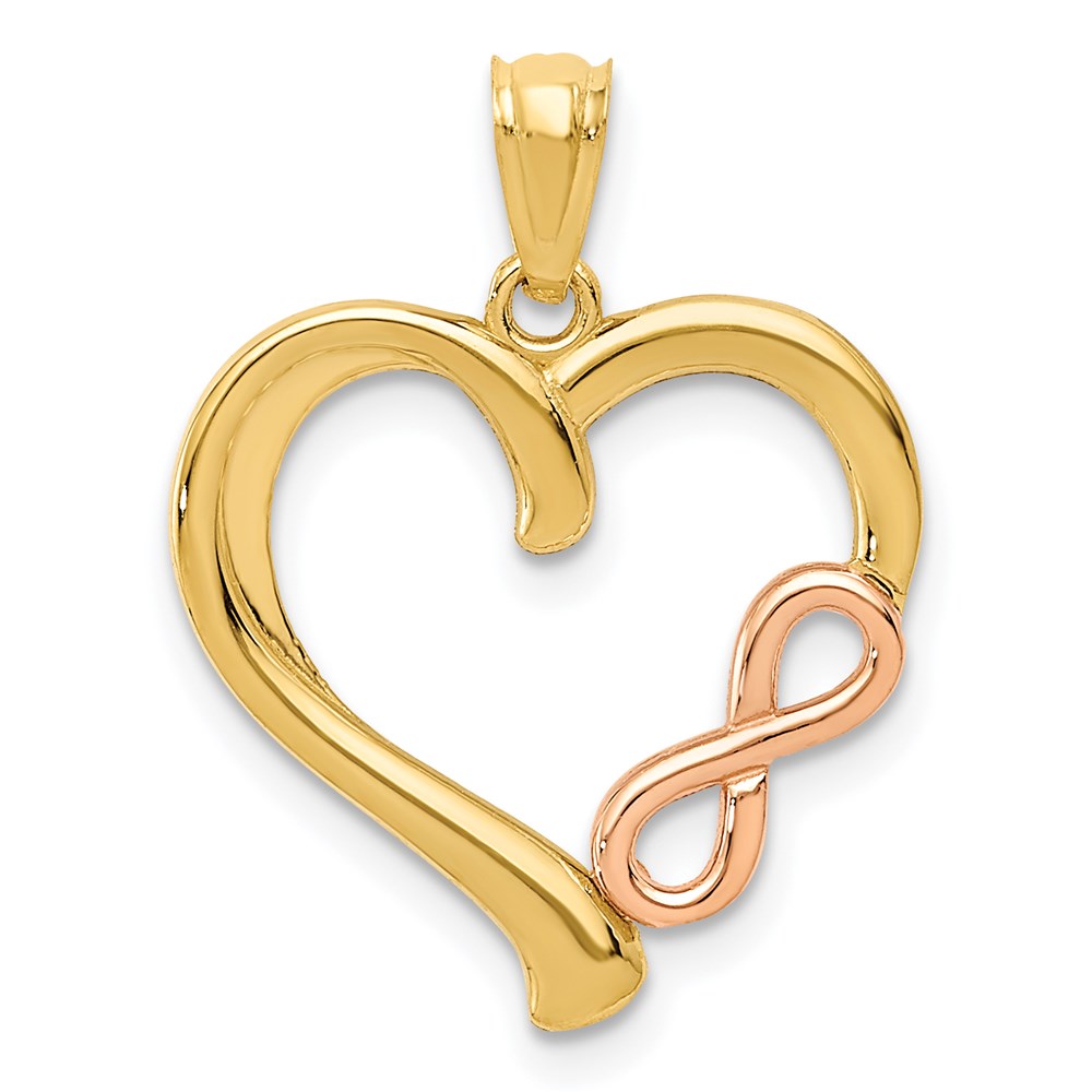 14K Two-tone Polished Infinity Heart Pendant, 22 x 17.2 mm
