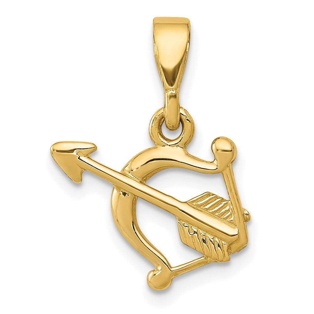 14k Gold Polished Bow and Arrow Pendant, 20.85 x 15.6 mm