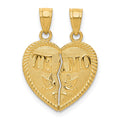 14k Two-piece Break-Apart Diamond-cut TE AMO Heart Pendants, 22.1 x 15.6 mm
