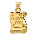 14k Polished and Textured I LOVE YOU Scroll Pendant, 23.4 x 11.2 mm