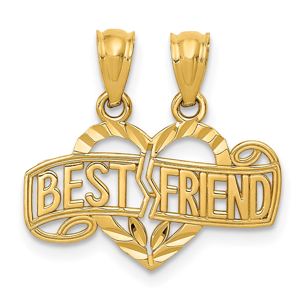 14k Diamond-cut 2-Piece Break-Apart BEST FRIEND Heart Pendant, 18.08 x 19 mm