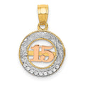 14k Two-tone with White Rhodium CZ 15 in Circle Pendant, 19.4 x 12.25 mm