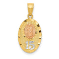 14k Two-tone with White Rhodium Diamond-cut Our Lady of Guadalupe with 15 Pendant, 22.4 x 10.5 mm