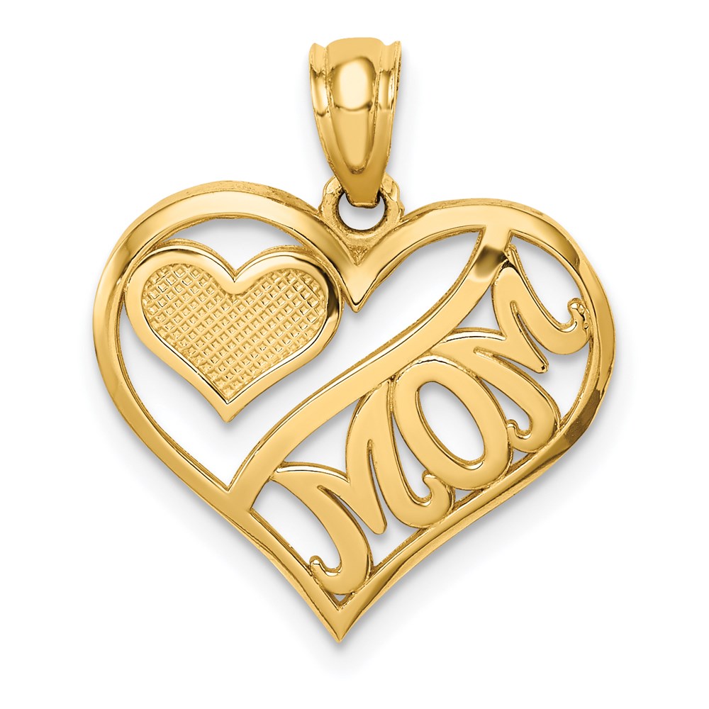 14k Polished MOM and Heart In Heart Pendant, 19.8 x 16.7 mm