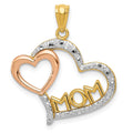 14k Two-tone with White Rhodium Diamond-cut MOM Heart Pendant, 24.8 x 21.9 mm