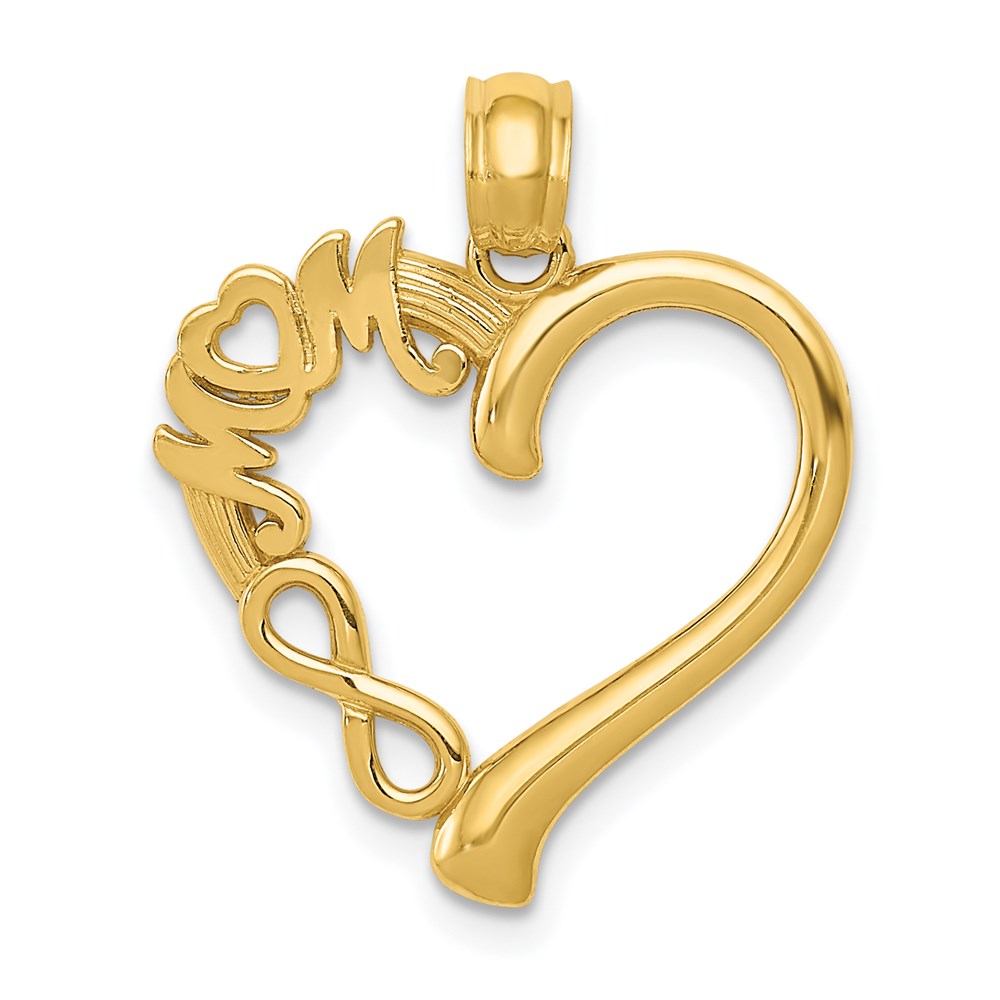 14k Polished MOM in Heart with Infinity Symbol Pendant, 23.6 x 18.7 mm